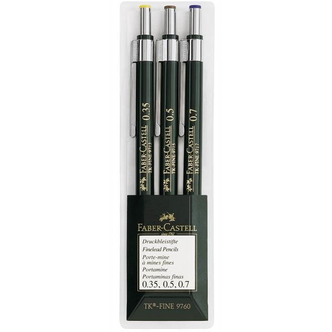 Set 3 Creioane Mecanice Tk-Fine Faber-Castell 0.35 / 0.5 / 0.7 mm - Negru