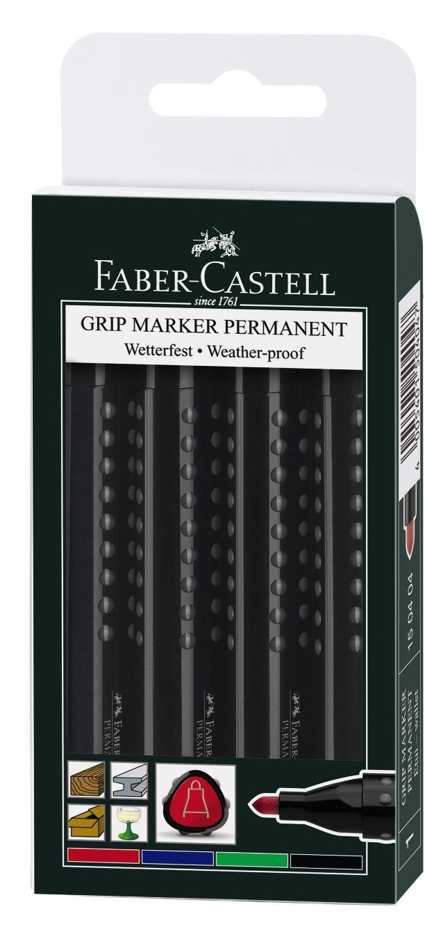 Marker Permanent Faber-Castell 1504 2 - 4 mm Varf Rotund - 4 Culori