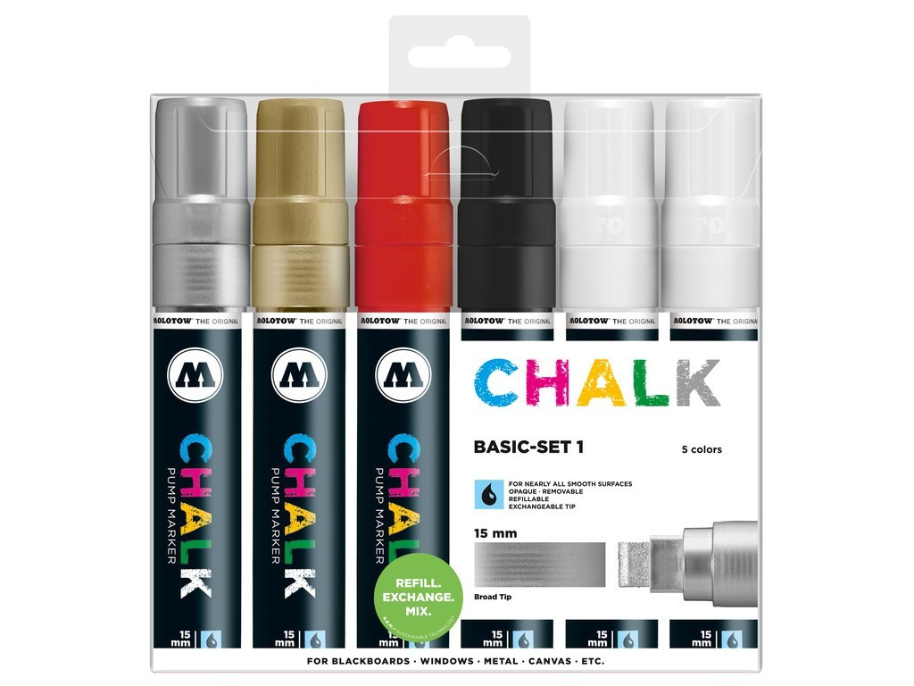 Set Molotow Chalk Marker Basic-Set 1, 15 mm, 6 buc