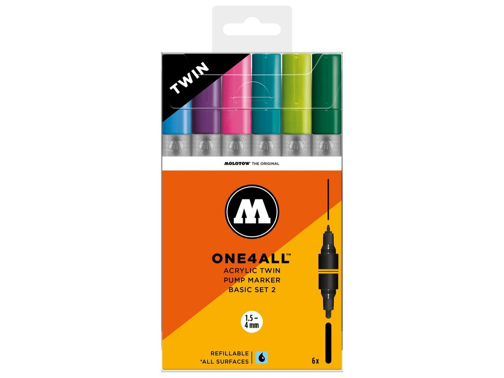 Set Molotow ONE4ALL ACRYLIC TWIN Basic-Set 2, 6 buc