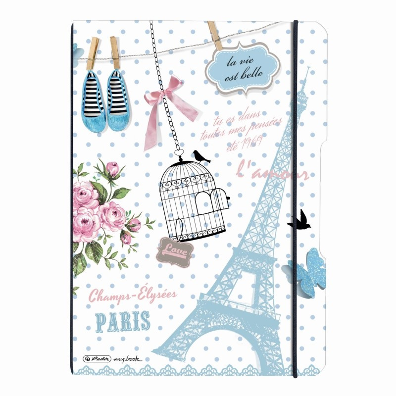 Caiet Herlitz My.Book Flex A4 2X40F Dictando+Patratele Vintage Paris Cu Logo Negru