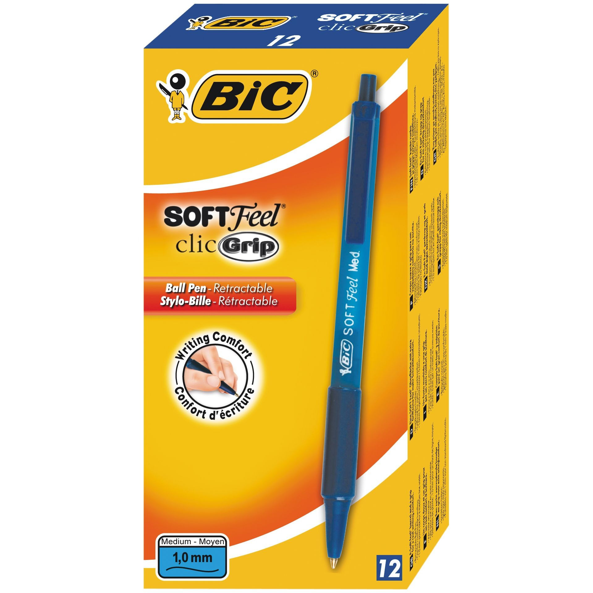 Pix BIC Soft Feel Clic Grip, 12 buc/cutie, albastru