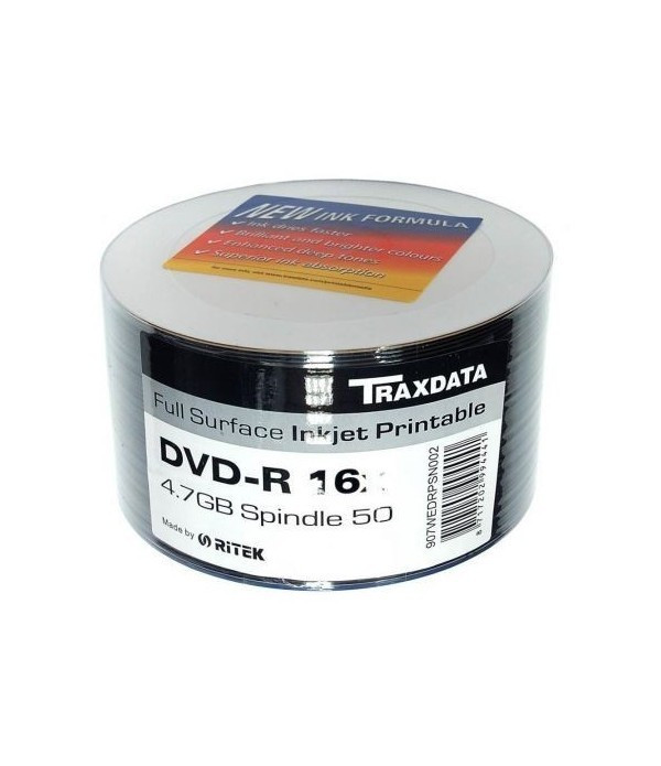 DVD PRINTABIL Traxdata 4.7 GB , viteza 16x , DVD-R , Set 50 bucati