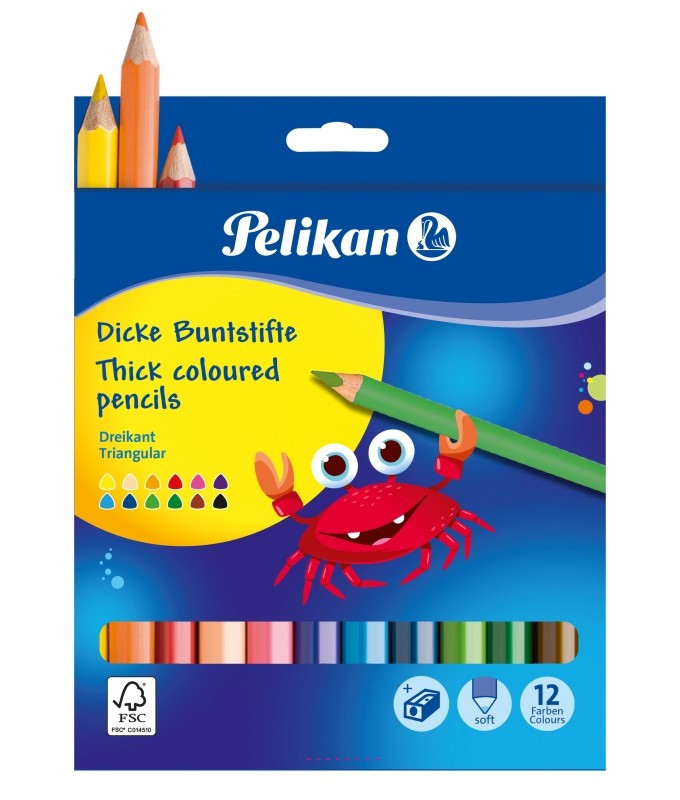 Creioane Color Jumbo Pelikan, Set 12 Culori + Ascutitoare