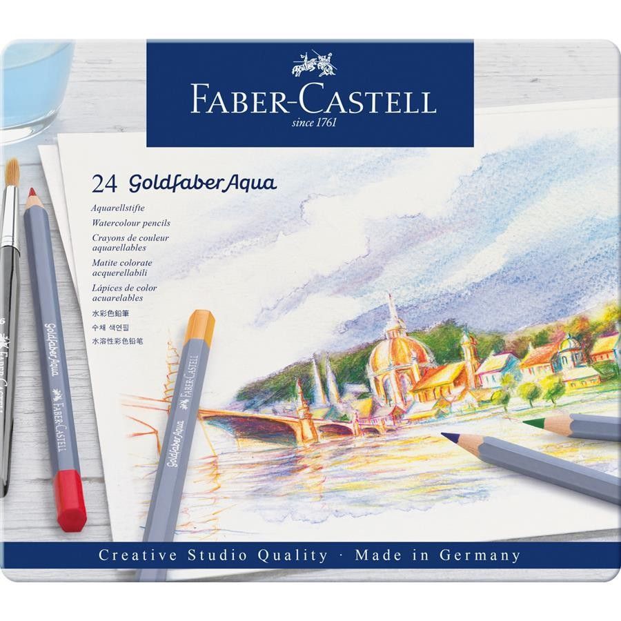 Creioane Colorate Faber-Castell Aquarelle Goldfaber, 24 Culori, Cutie Metal