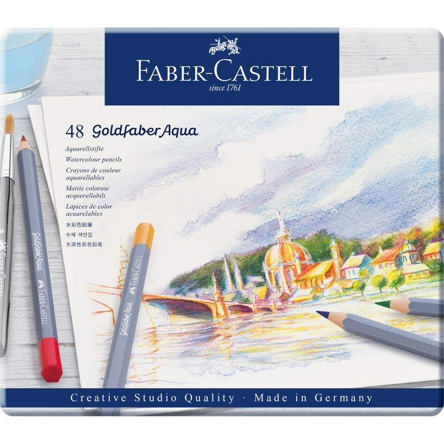 Creioane Colorate Faber-Castell Aquarelle Goldfaber, 48 Culori, Cutie Metal