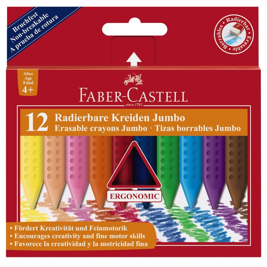 Creioane Colorate Plastic Faber-Castell, 12 culori jumbo