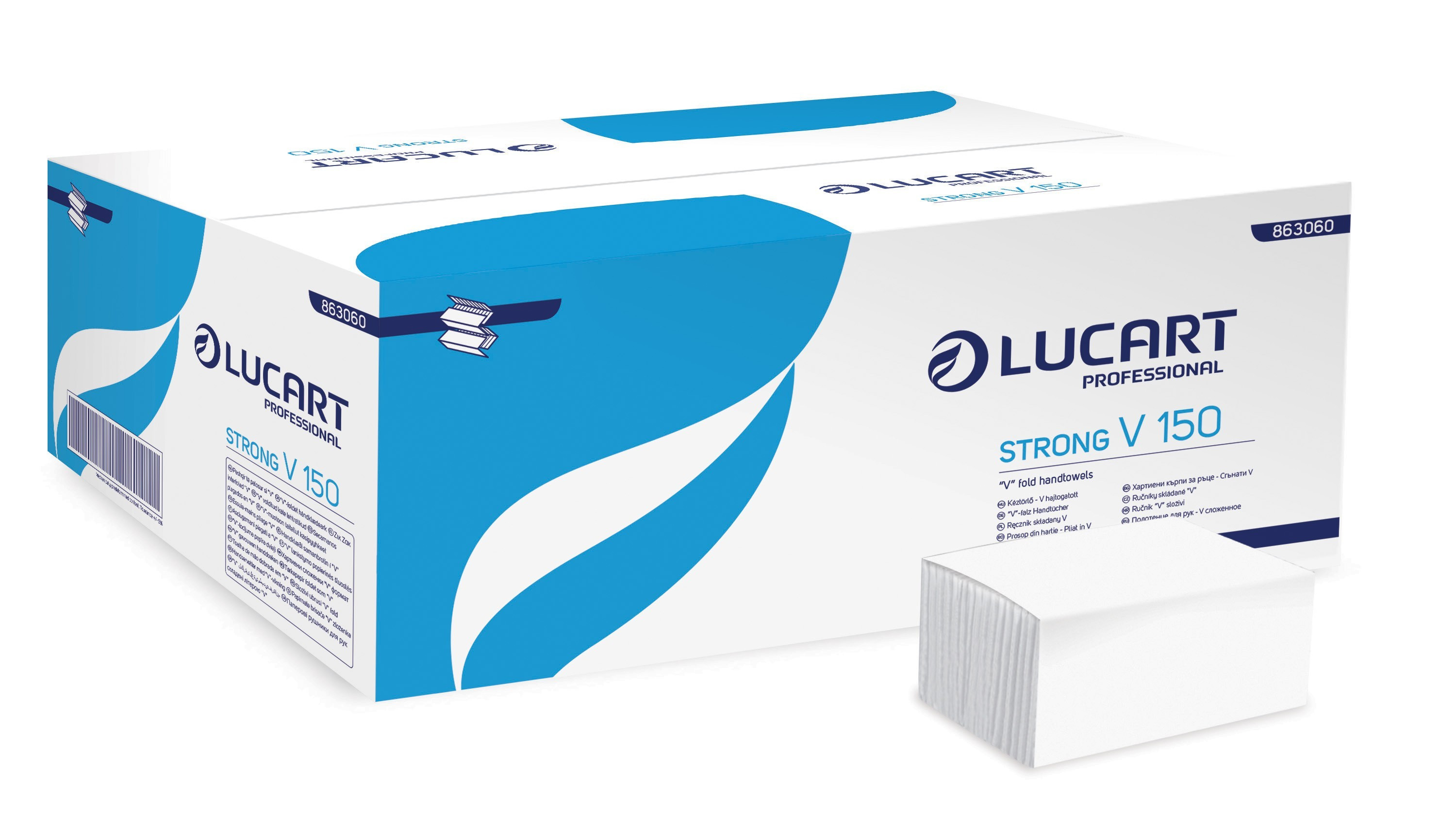 Prosoape pliate Lucart Strong V 150, 23 cm x 25 cm, 2 straturi, 150 buc/set, 20 set/bax