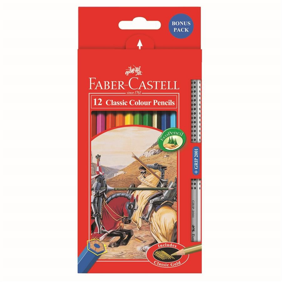 Creioane Colorate Faber-Castell, 12 Culori + 1 Grip 2001 Fighting Knights