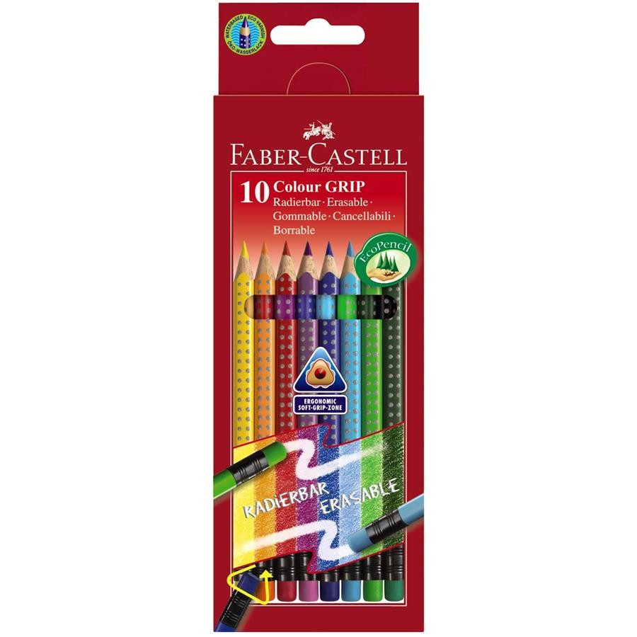 Creioane Colorate Faber-Castell, 10 Culori + Guma Grip 2001