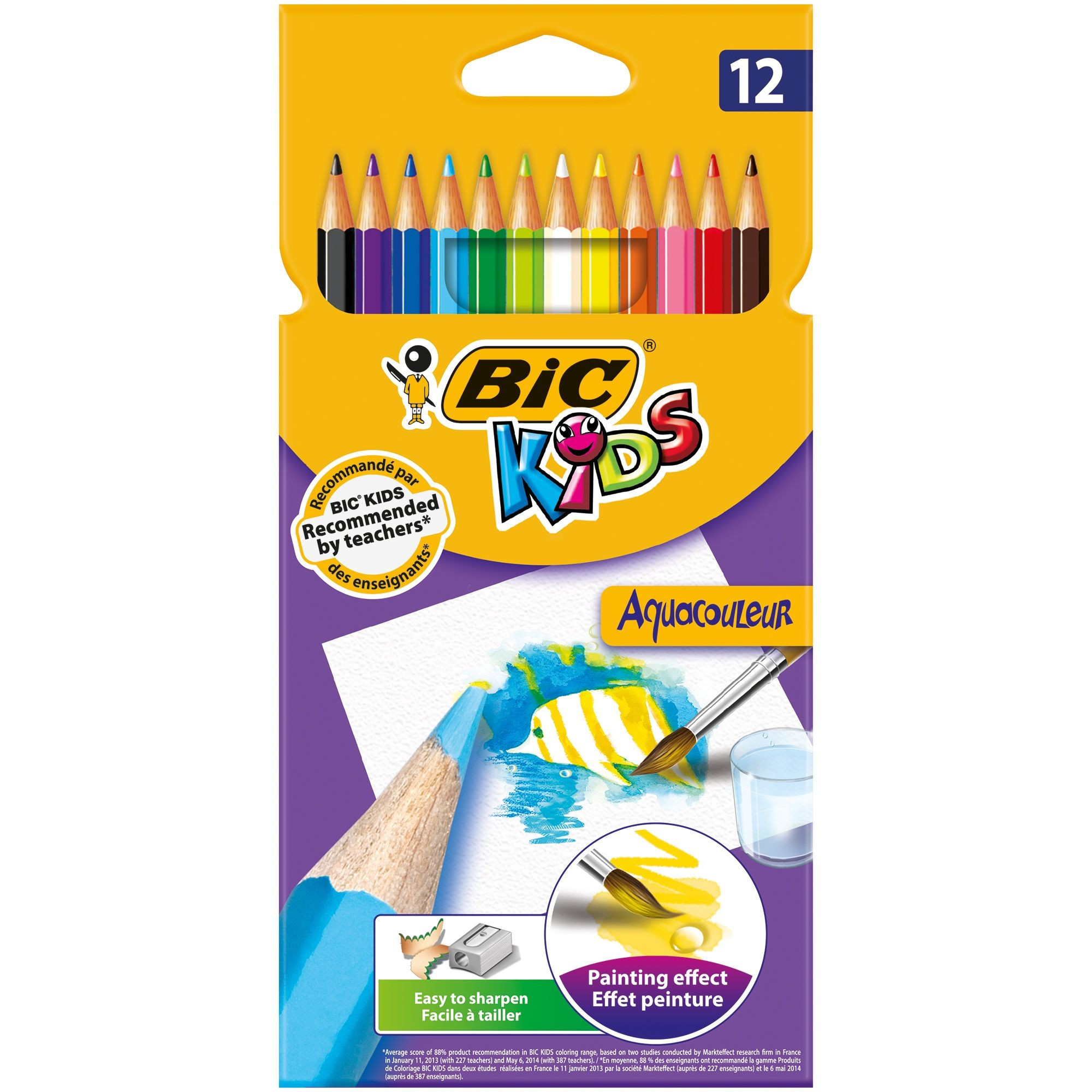 Creioane colorate BIC Aquacouleur, 12 buc/set