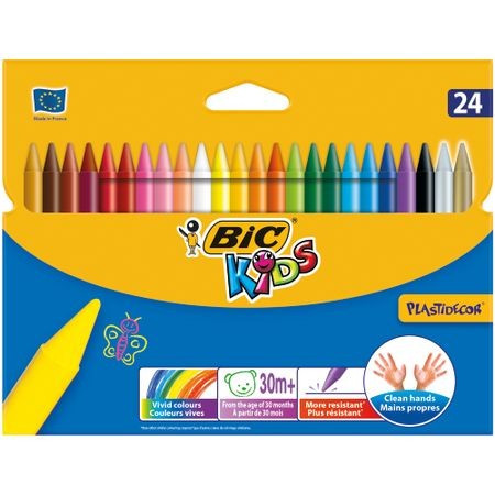 Creioane cerate BIC plastifiate Plastidecor Wallet, 24 buc/set