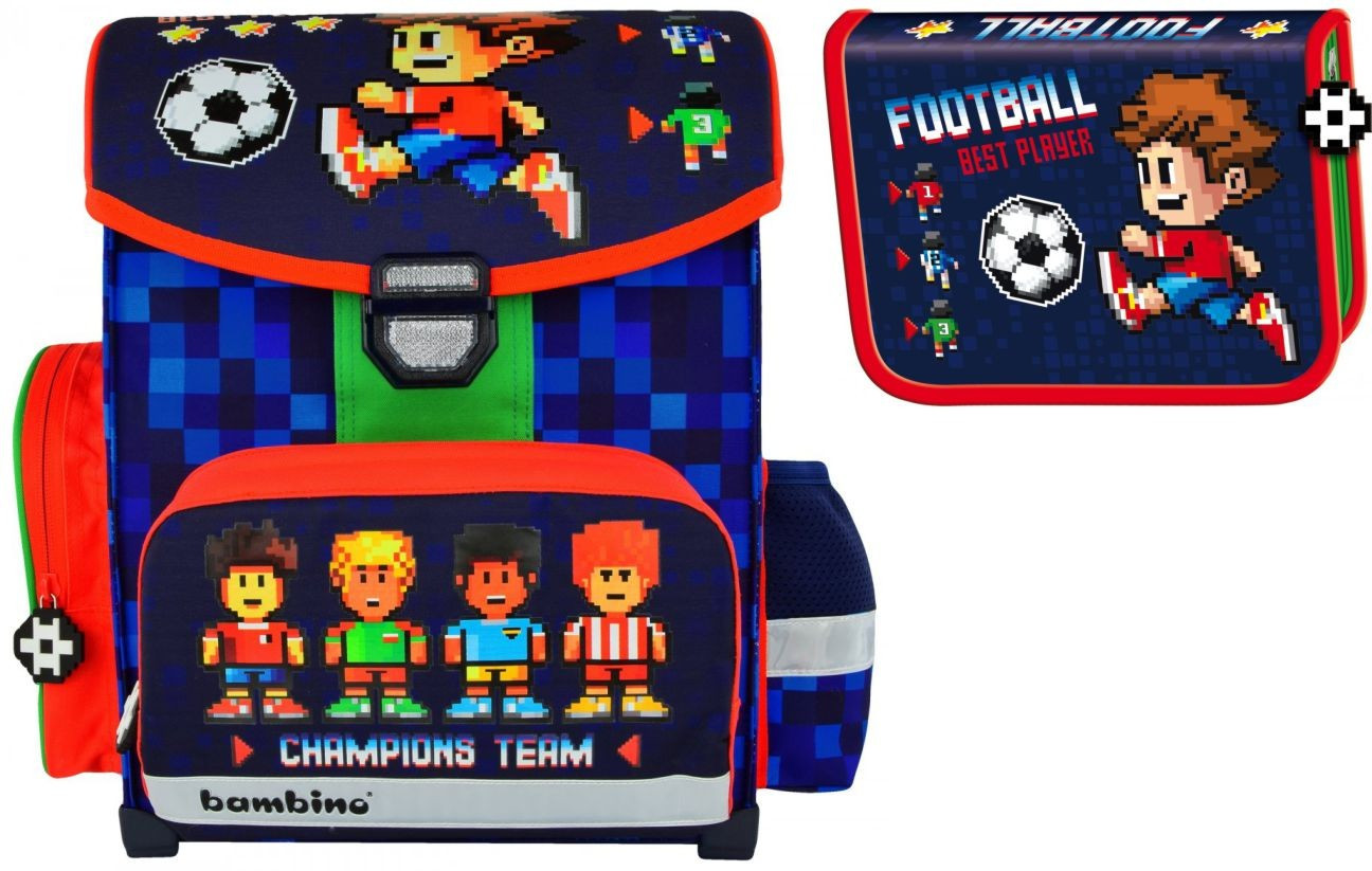 Set scoala Bambino Football - Ghiozdan ergonomic, Penar neechipat, 20 caiete Herlitz A5 48 File