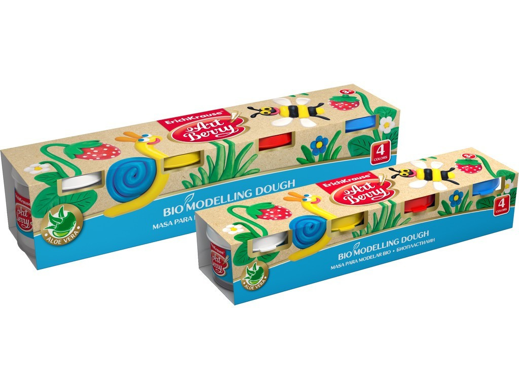 Plastilină ArtBerry Bio cu Aloe Vera, 4x35g si cuțit modelaj