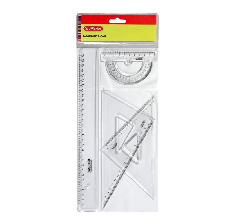 Set Geometrie 4 Piese (Rigla Raportor 2 Echere) Herlitz