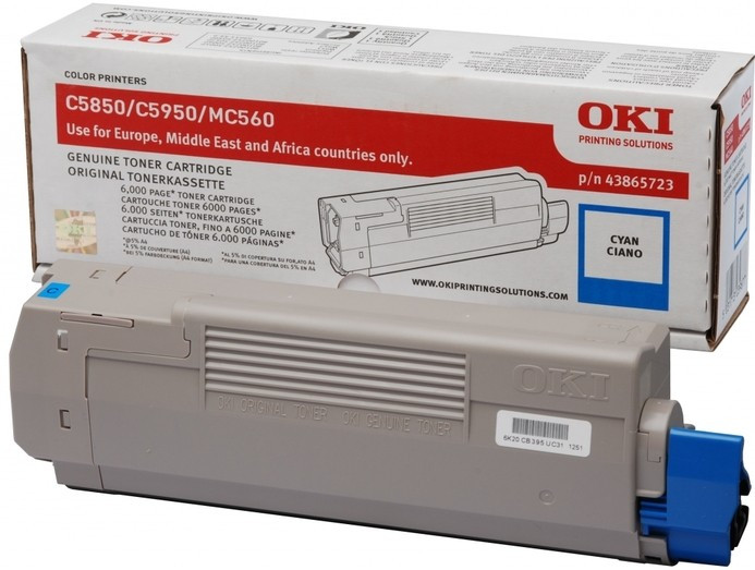 Cartus Toner Original Oki 43865723 Cyan, 6000 pagini