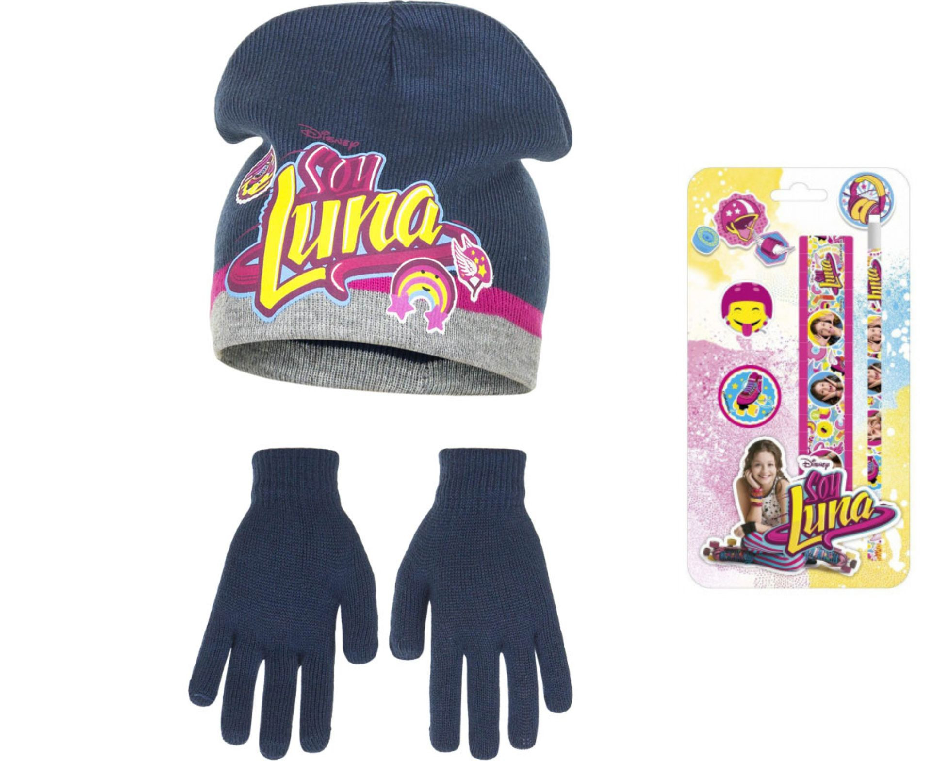 Set Caciula + Manusi + Set desen Soy Luna - Albastru/Roz, Diverse Marimi 52