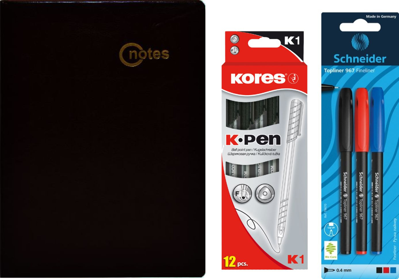 Set Agenda A4 neagra + 12 Pixuri Kores K1 negre + 3 Finielinere Schneider 967`