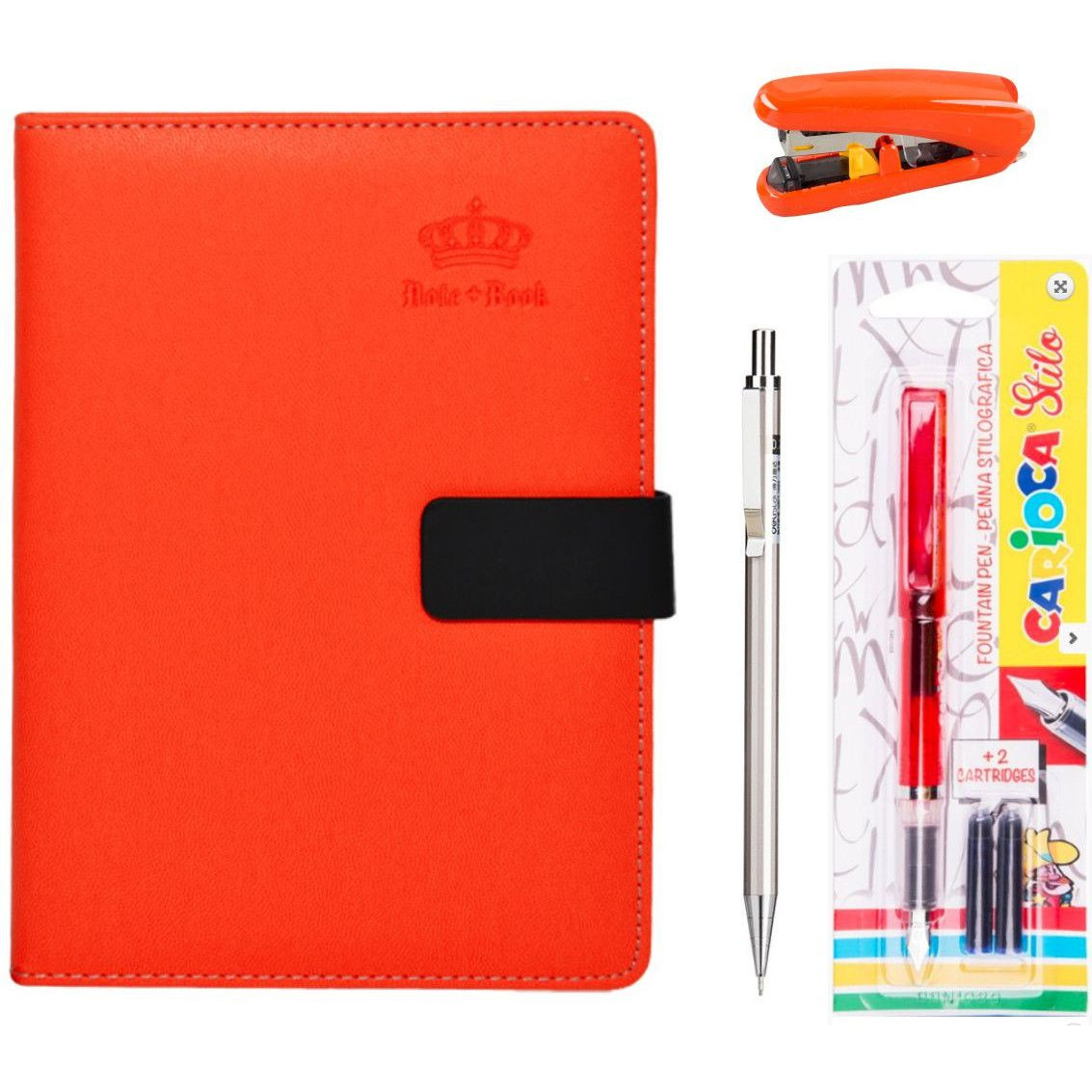 Set Agenda A5 Nedatata nebo 120 File portocaliu , Stilou Carioca Stilo , Creion Mecanic, Finelinere, Capsator