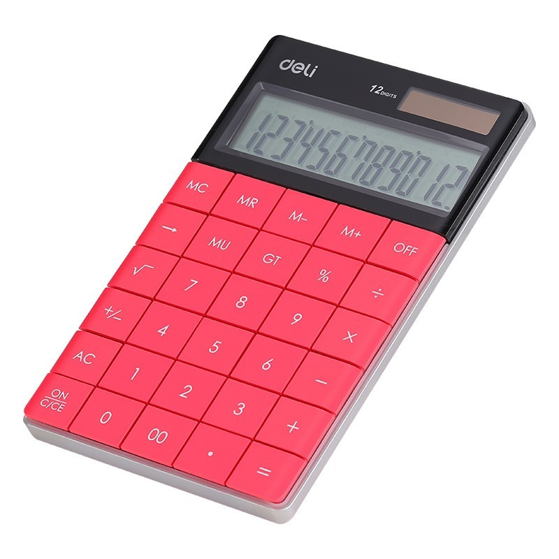Calculator Birou Deli 12 Digiti Modern, rosu