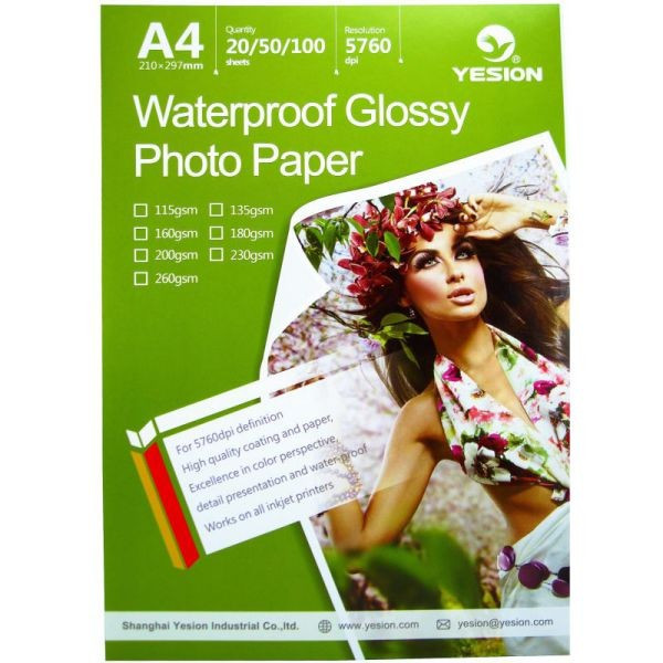 Hartie foto Yesion Waterproof Glossy A4, 230g/mp, 50 coli/pachet