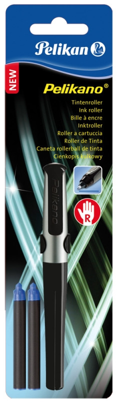 Roller o Negru Grip Pentru Dreptaci 2 Rezerve Albastre Blister Pelikan