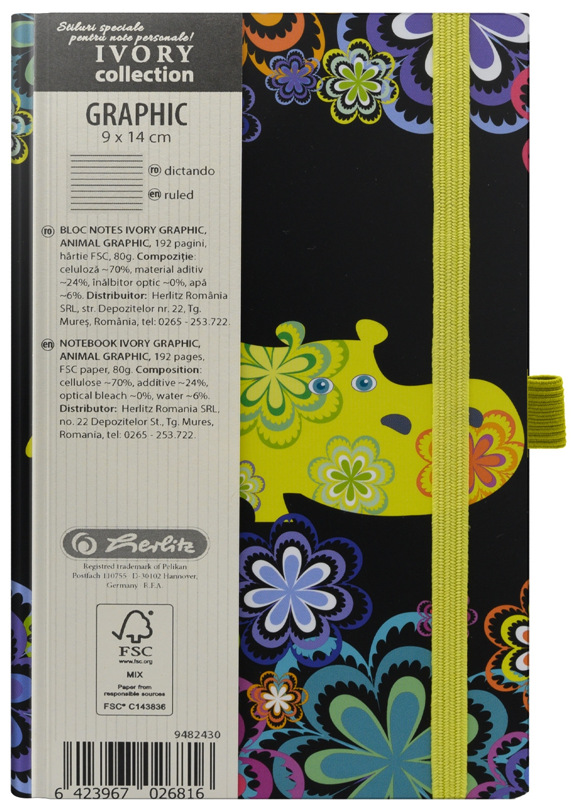 Bloc Notes Ivory Graphic 9 X 14 Cm 192 Pagini Dictando Motiv Animal Graphic Herlitz