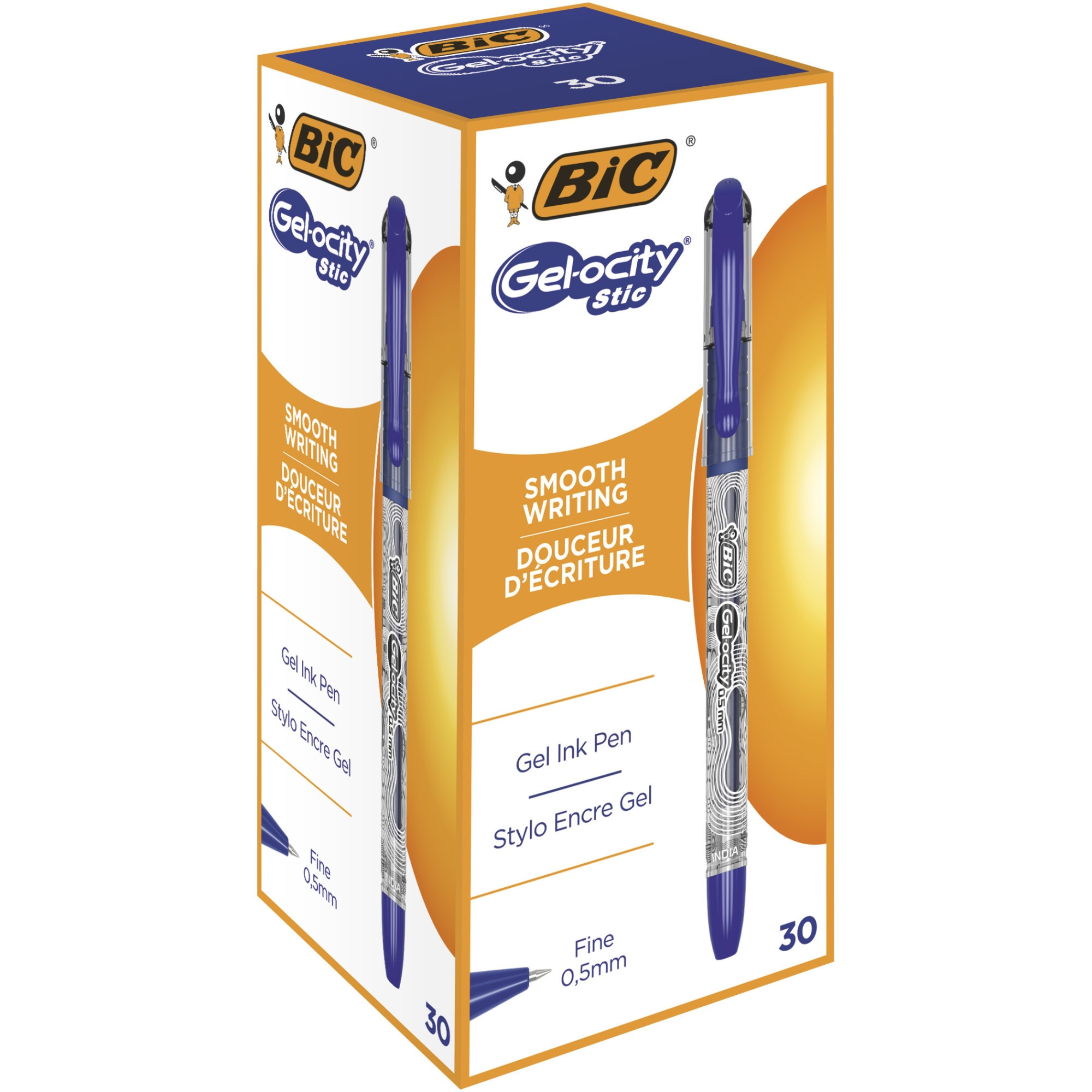 Roller BIC cu gel Gelocity Stic 0.5, Albastru, 30 buc/cutie