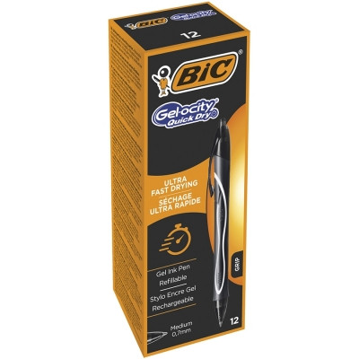 Roller BIC cu gel Gelocity Quick Dry, Negru, 12 buc/cutie