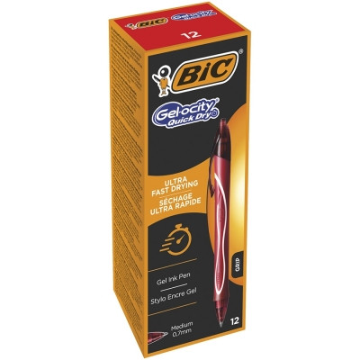 Roller BIC cu gel Gelocity Quick Dry, Rosu, 12 buc/cutie