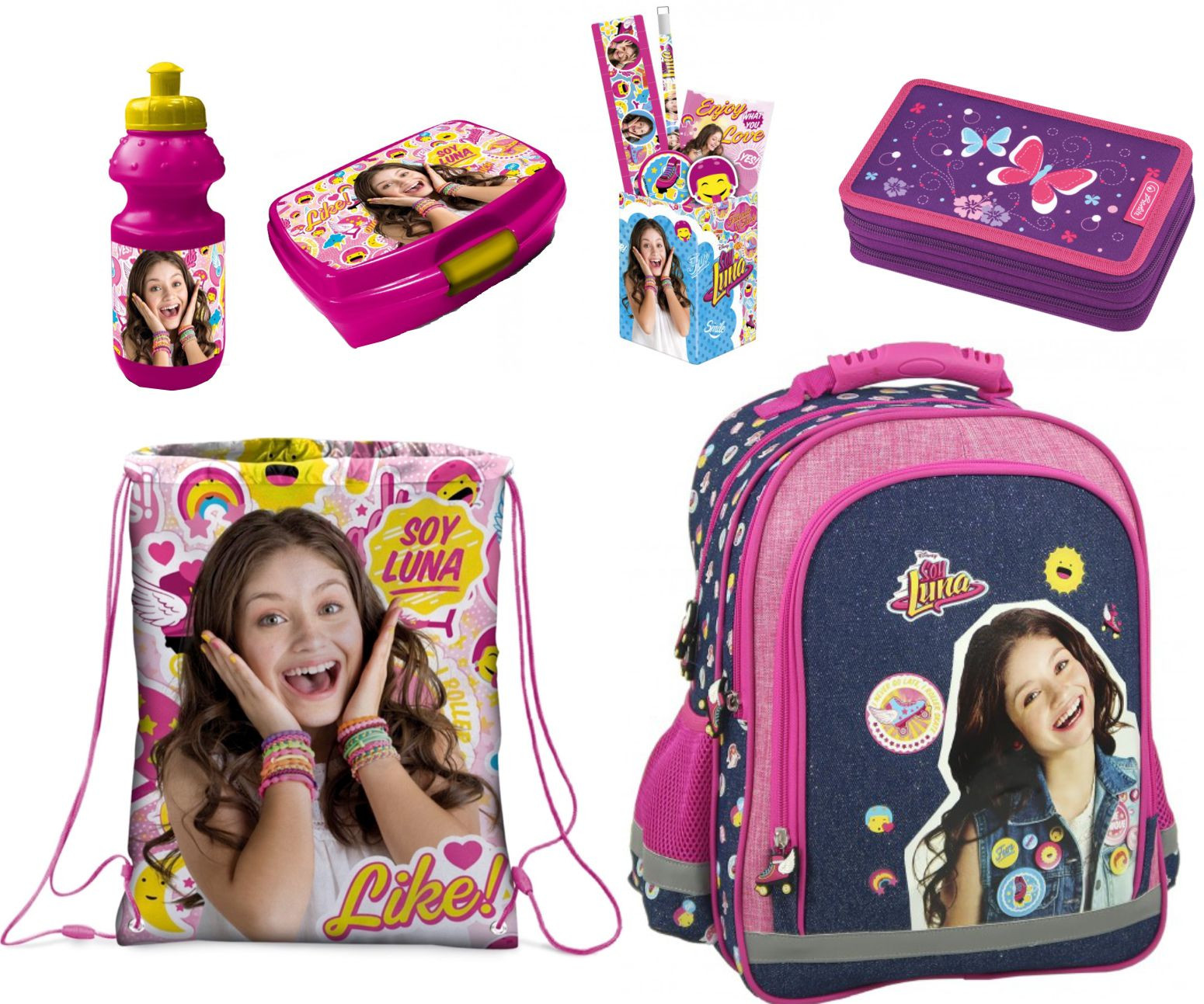 Set scoala Soy Luna 14 - Ghiozdan, Penar echipat, Suport Instrumente de scris, cutie alimente + sticla de apa, sac incaltaminte