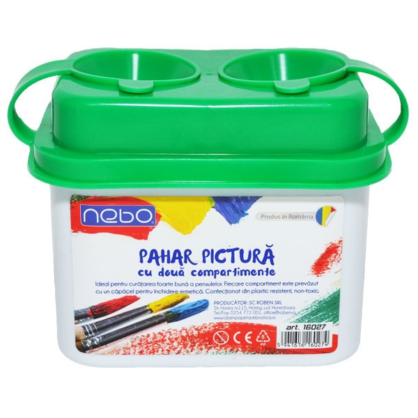 Pahar pentru pictura NEBO cu 2 compartimente, 9.5 cm, Verde