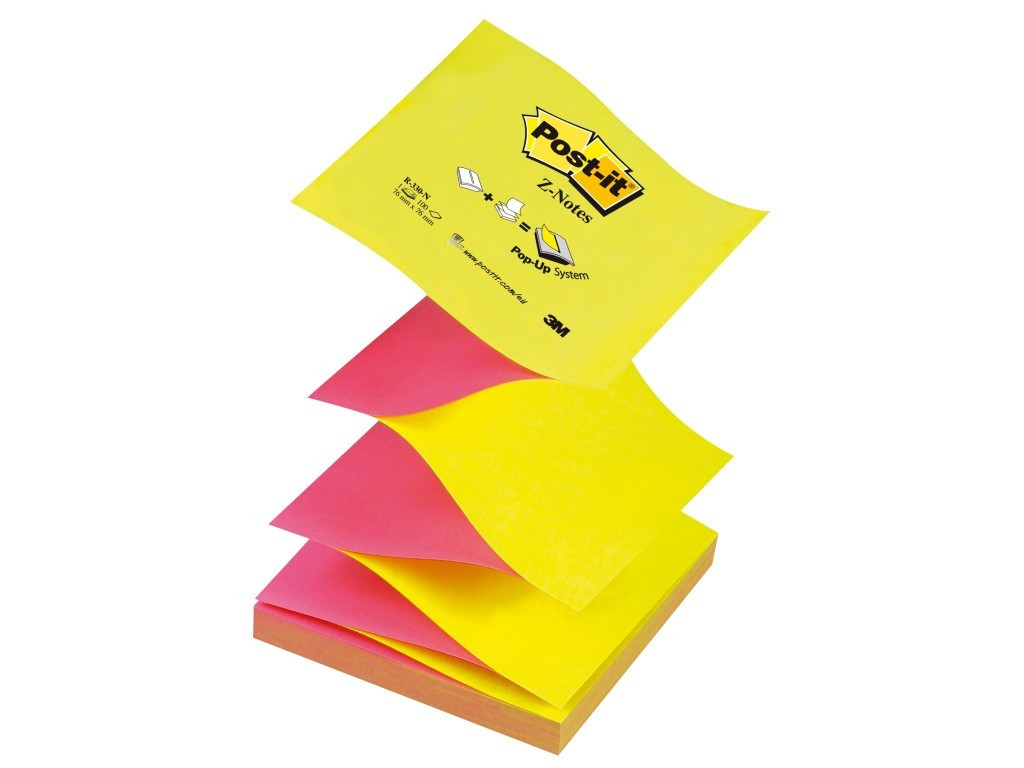 Notes Adeziv Post-It 3M Z Neon Bicolor 76 X 76 Mm 100 File
