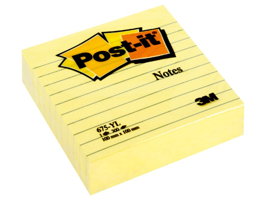Notes Adeziv Post-It 3M Canary Yellow Liniat 100 X 100 Mm 300 File