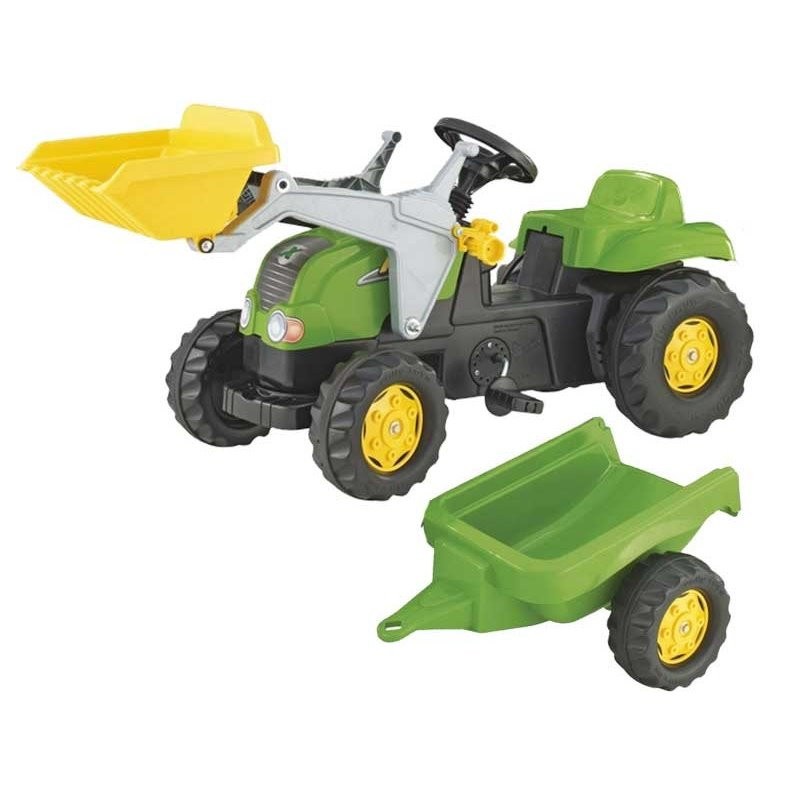 Tractor cu pedale Rolly Kid X cu remorca si cupa, Verde