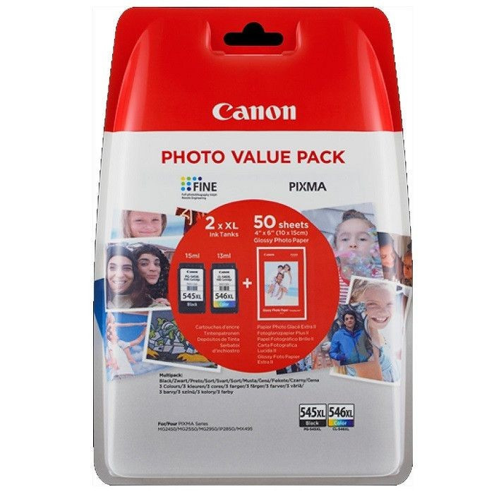 Set cartuse cerneala Canon cap. mare PG-545XL + CL-546XL + hartie foto 10x15 50coli