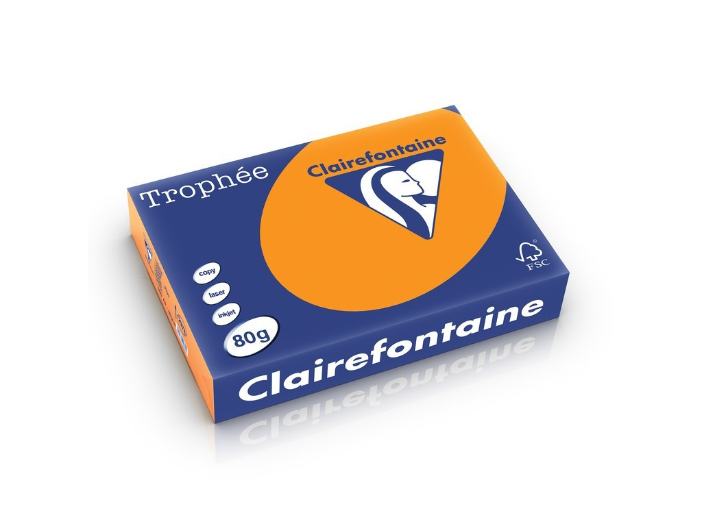 Hârtie color Clairefontaine Fluo, Portocaliu fluo, 500 coli/top