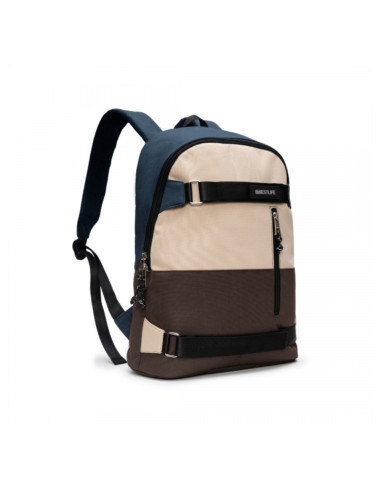 BL-BB-3552BK,Rucsac BESTLIFE Col-Skate, 42x30x15cm, compartiment laptop 14.1 inch, albastru/bej/maro