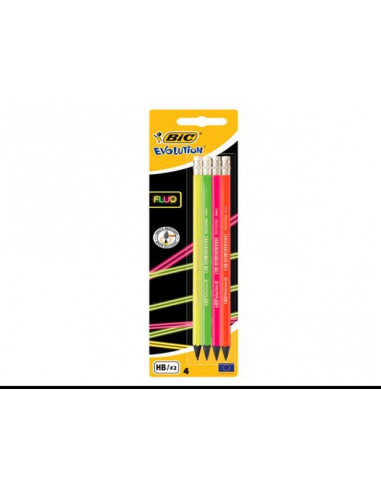 Creion grafit BIC Evolution FLUO cu radiera, 4