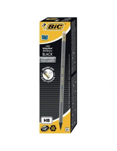 Creion grafit BIC ECO Evolution cu radiera, 12 buc/cutie