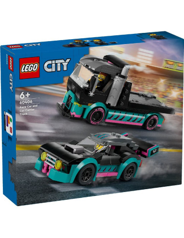 LEGO-60406,Lego City Masina De Curse Si Camion Transportator De Masini 60406