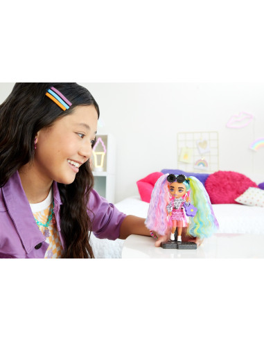 MTHGP62_HHF82,Barbie Papusa Barbie Extra Mini Cu Par Curcubeu