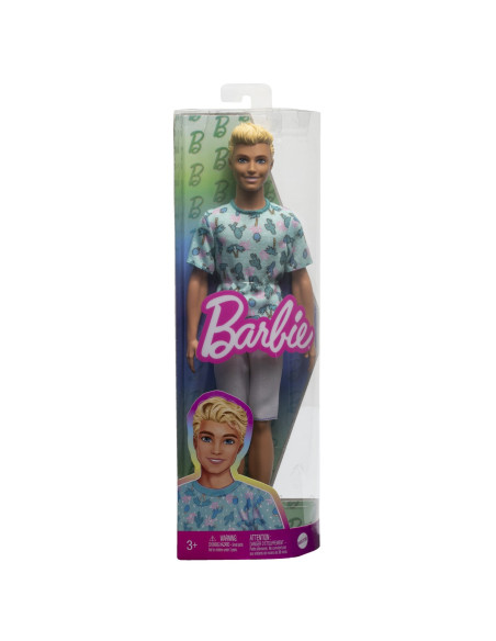 MTDWK44_HJT10,Barbie Papusa Baiat Fashionistas Blond Cu Tricou Cu Imprimeu Cu Cactusi