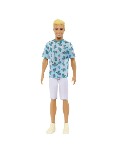 MTDWK44_HJT10,Barbie Papusa Baiat Fashionistas Blond Cu Tricou Cu Imprimeu Cu Cactusi