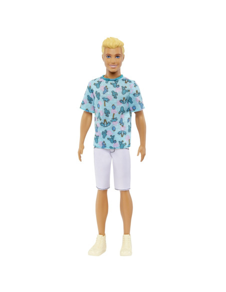 MTDWK44_HJT10,Barbie Papusa Baiat Fashionistas Blond Cu Tricou Cu Imprimeu Cu Cactusi