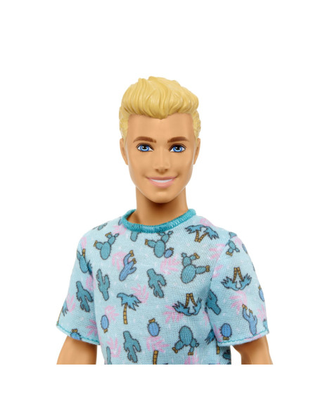 MTDWK44_HJT10,Barbie Papusa Baiat Fashionistas Blond Cu Tricou Cu Imprimeu Cu Cactusi