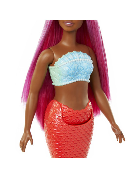 MTHRR02_HRR04,Barbie Dreamtropia Papusa Sirena Cu Par Magenta Si Coada Portocalie