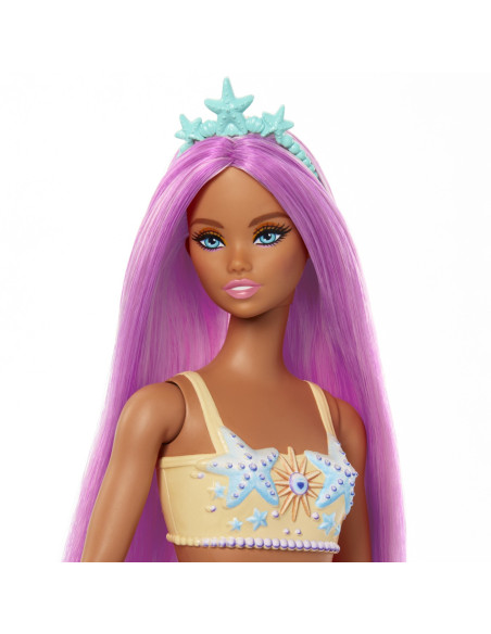 MTHRR02_HRR05,Barbie Dreamtropia Papusa Sirena Cu Parul Roz Si Coada Portocalie