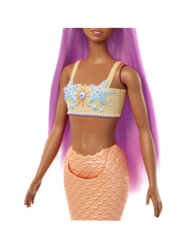 MTHRR02_HRR05,Barbie Dreamtropia Papusa Sirena Cu Parul Roz Si Coada Portocalie