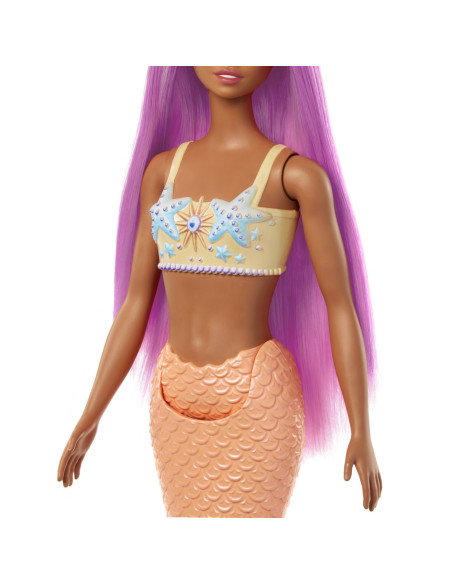 MTHRR02_HRR05,Barbie Dreamtropia Papusa Sirena Cu Parul Roz Si Coada Portocalie